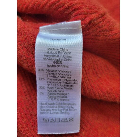 Madewell Wool Alpaca Blend Red Orange 3/4 Button Sweater Womens XS Waffle - Picture 12 of 13